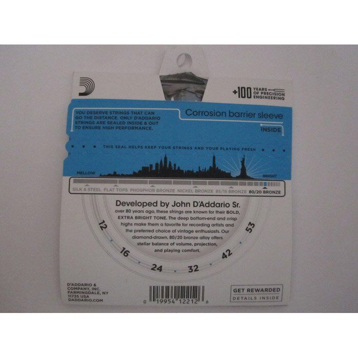 D'Addario EJ11 80/20 Bronze Acoustic Guitar Strings -.012-.053 Light - Image 2